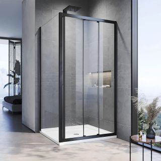 Душевой уголок Veconi Rovigo RV-028B, 1000х1000х1950, черный матовый, прозрачное стекло