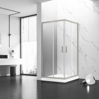 Душевой уголок Veconi Rovigo RV-83, 800x800x1950, никель брашинг, прозрачное стекло