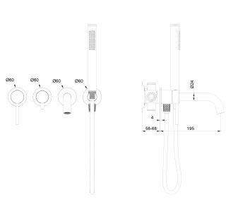 Встраиваемый смеситель для ванны Wonzon & Woghand Stick WW-889017-BN брашированный никель