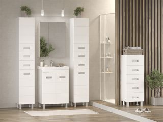 Напольный шкаф - пенал Misty Селена правый 35см с бельевой корзиной белый