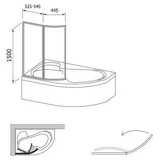 Шторка на ванну Ravak Supernova VSK2 Rosa 160 76L9010041 Rain профиль белый левый