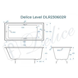 Ванна чугунная Delice Level DLR230602R 170х75 с отверстиями под ручки