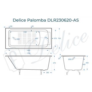 Ванна чугунная Delice Palomba DLR230620-AS 170х70 с антискользящим покрытием