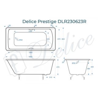Ванна чугунная Delice Prestige DLR230623R 180х80 с отверстиями под ручки