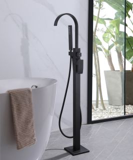 Напольный смеситель для ванны ABBER Wasserfall чёрный матовый AF8615B