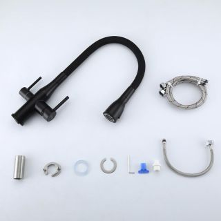 Смеситель для кухни Gappo G4399-66 с гибким изливом и подключением фильтра питьевой воды чёрный