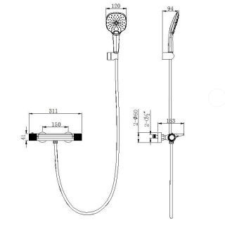 Смеситель для ванны и душа Kohr Thermostatic Sun 1WN180303DB-0000A с термостатом чёрный