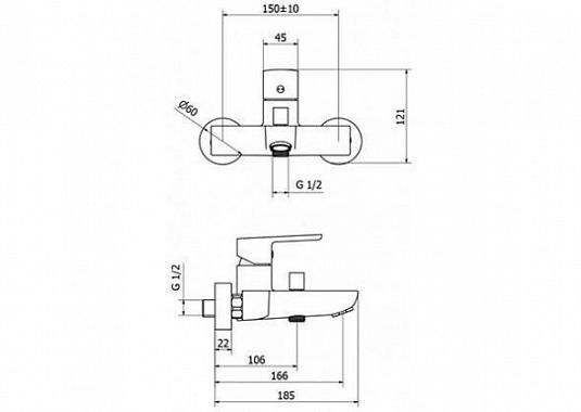 Смеситель для ванны и душа однорычажный, хром Cezares FLORIAN-VM-01