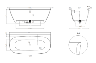 Ванна из искусственного камня Salini Sofia Wall S-Sense 102513G 180x85см белый глянцевый