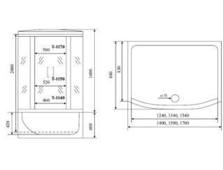 Душевая кабина Timo Standart T-6650SF Silver Fabric 150x88см