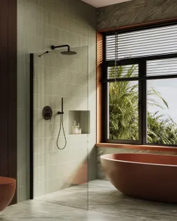 Душевая перегородка в профиле by Deonria P-195-69-8-T-B 69см чёрный/прозрачный