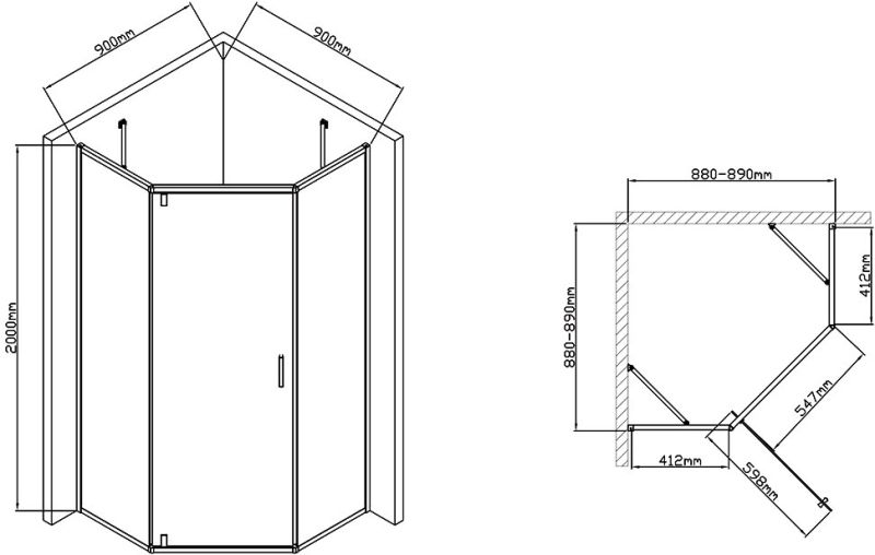 Душевой уголок Vincea Slim-U VSP-2SU900CLB 90x90 см, профиль черный, стекло прозрачное