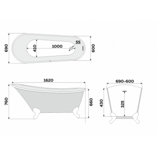 Ванна акриловая Delice Vintage DLR440105Gr 162х69 серая матовая