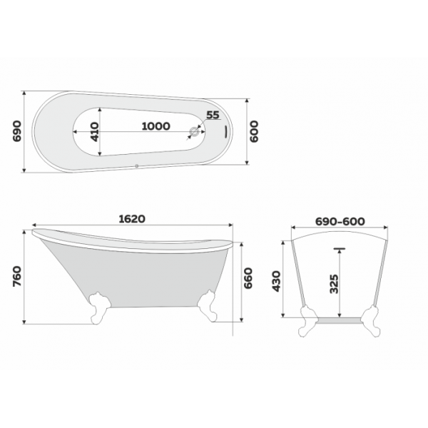 Ванна акриловая Delice Vintage DLR440105Bk 162х69 черная матовая