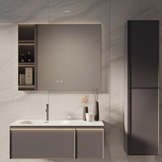 База под раковину Vincea Elise 1000 подвесная, левая, 2 выкатных ящика soft-close, серый матовый