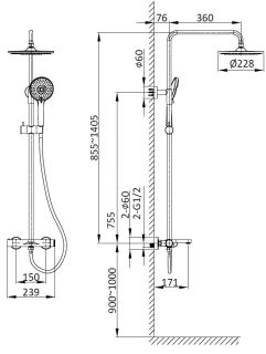 Душевая стойка Vincea Rondo VSFS-1R1BG, брашированное золото