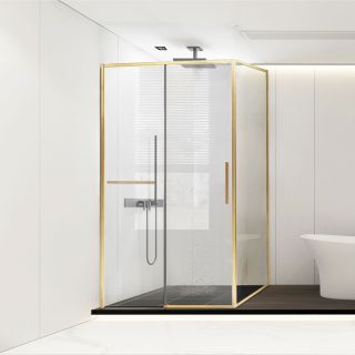 Душевой уголок Vincea Slim Soft VSR-1SS8014CLG, 1400*800, брашированное золото, стекло прозрачное