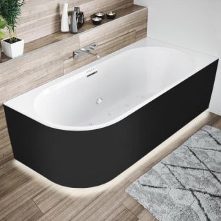 Акриловая ванна Riho Desire Corner Velvet Sparkle System LED Fall B088010220 L 184x84см с аэромассажем и подсветкой заполнение через перелив чёрный матовый/белый матовый