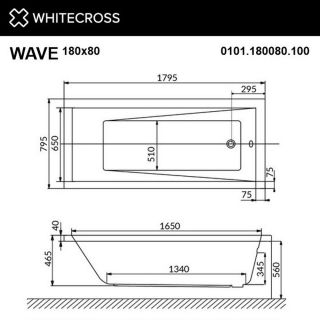Гидромассажная ванна WHITECROSS Wave 0101.180080.100.NANO.GL 180x80 см Nano золото