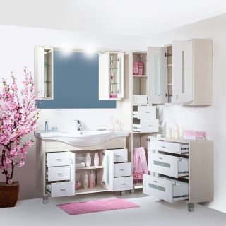 Зеркальный шкаф с подсветкой Бриклаер Бали 4627125411984 120 см лиственница/белый