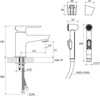 Смеситель Ravak BM 011.00 X070076 для раковины с гигиеническим душем