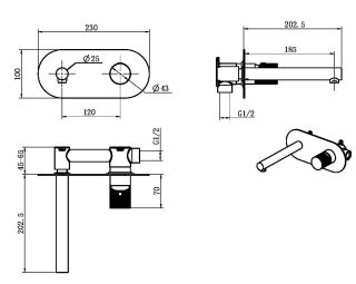 Встраиваемый смеситель для раковины Boheme Stick 125-BG.2 чёрный матовый/золото