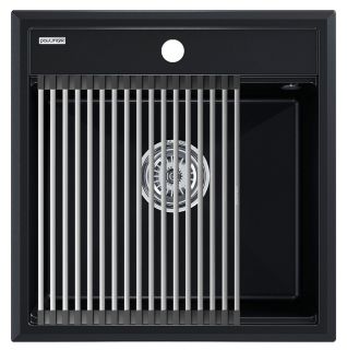 Комплект Paulmark: мойка Stepia 50 и ролл-мат Step PM115051-BLM+R375-BS чёрный металлик/брашированная нержавеющая сталь