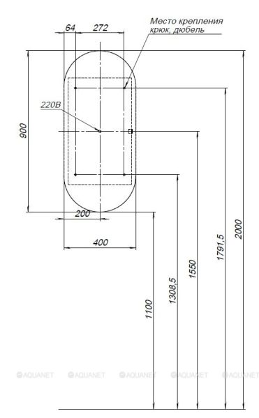 Зеркальный шкаф с подсветкой Aquanet Монте 344786 40 см белый