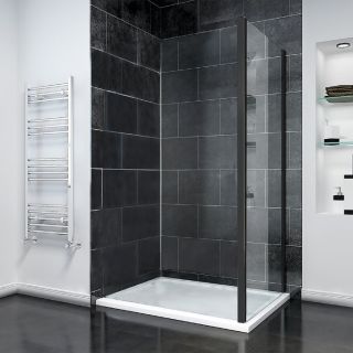 Боковая панель Veconi KP-14B, 700x1950, черный матовый, прозрачное стекло