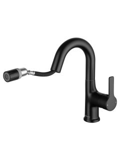 Смеситель для раковины Wonzon & Woghand WW-FE01L212-MB с выдвижным изливом чёрный матовый